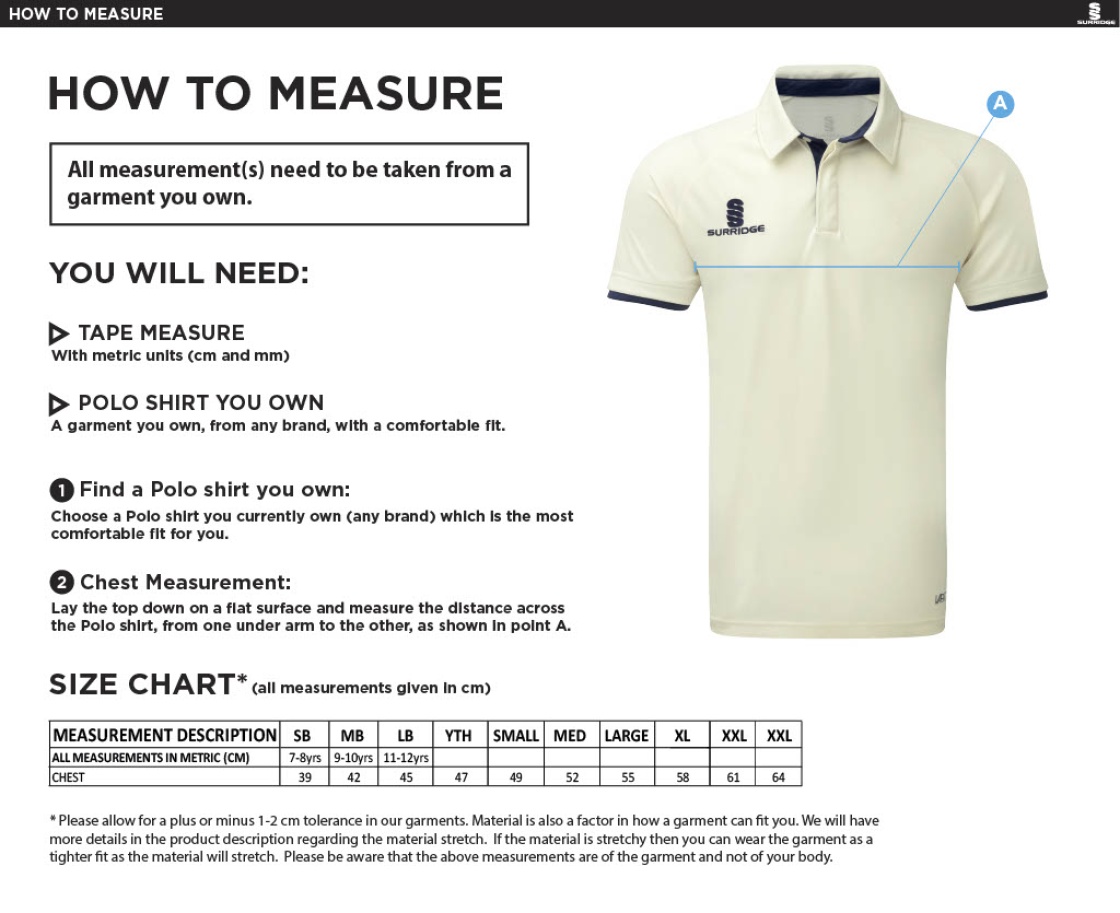 Rustington CC - Ergo S/S Shirt - Size Guide