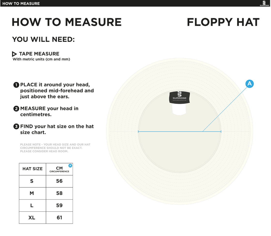 Rustington CC - Floppy Hat - Size Guide