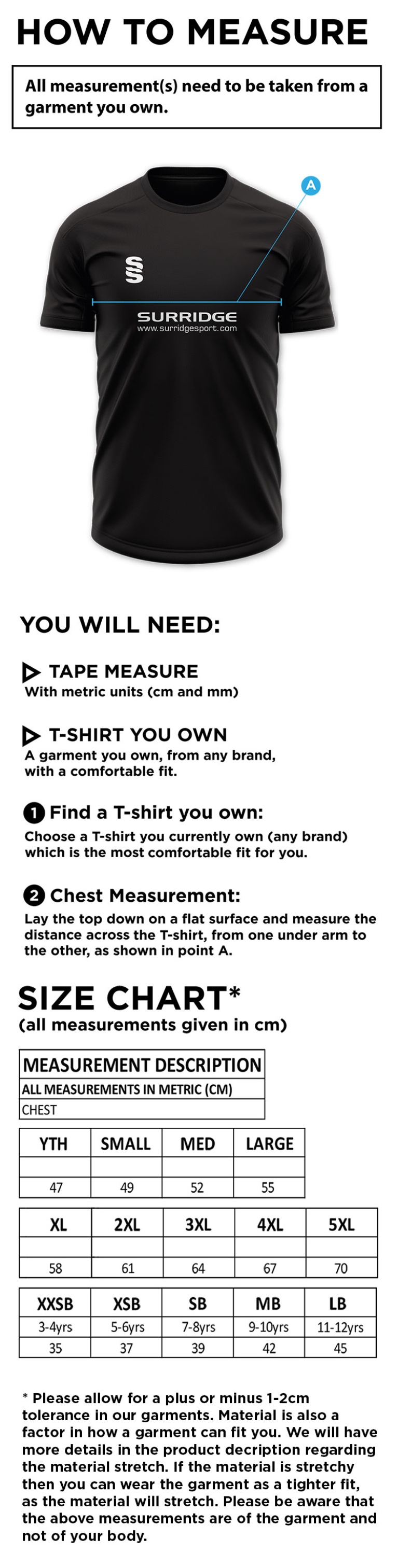 Rustington CC - Blade Polo Shirt - Size Guide