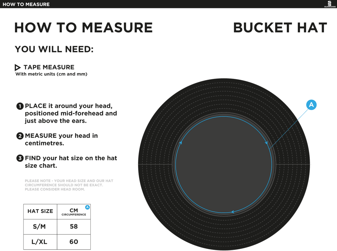 Dual Bucket Hat - Black - Size Guide