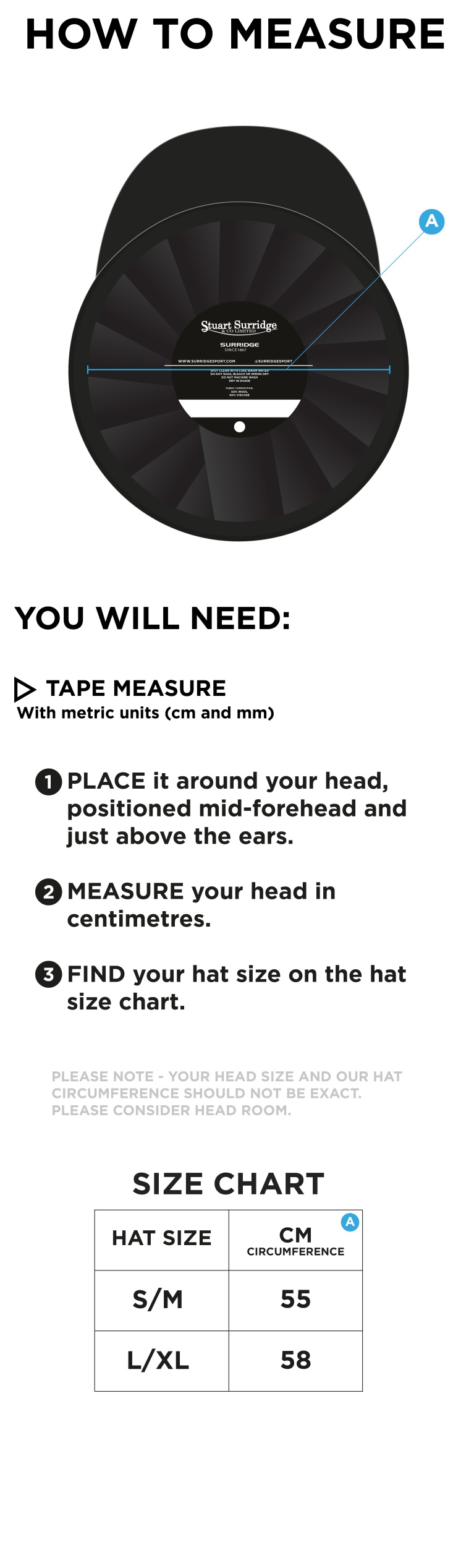 Rustington CC - Baggy Cricket Cap - Size Guide