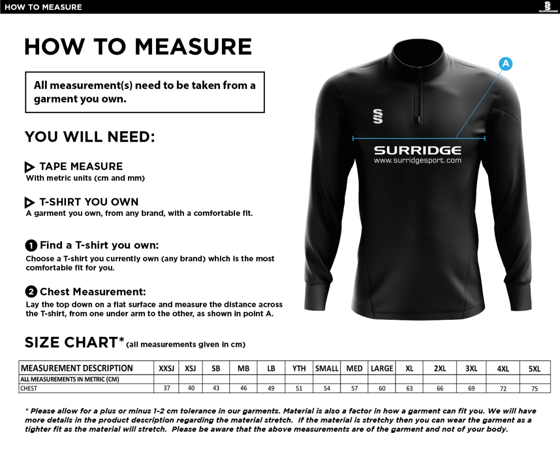 Rustington CC - Blade Performance Top - Size Guide