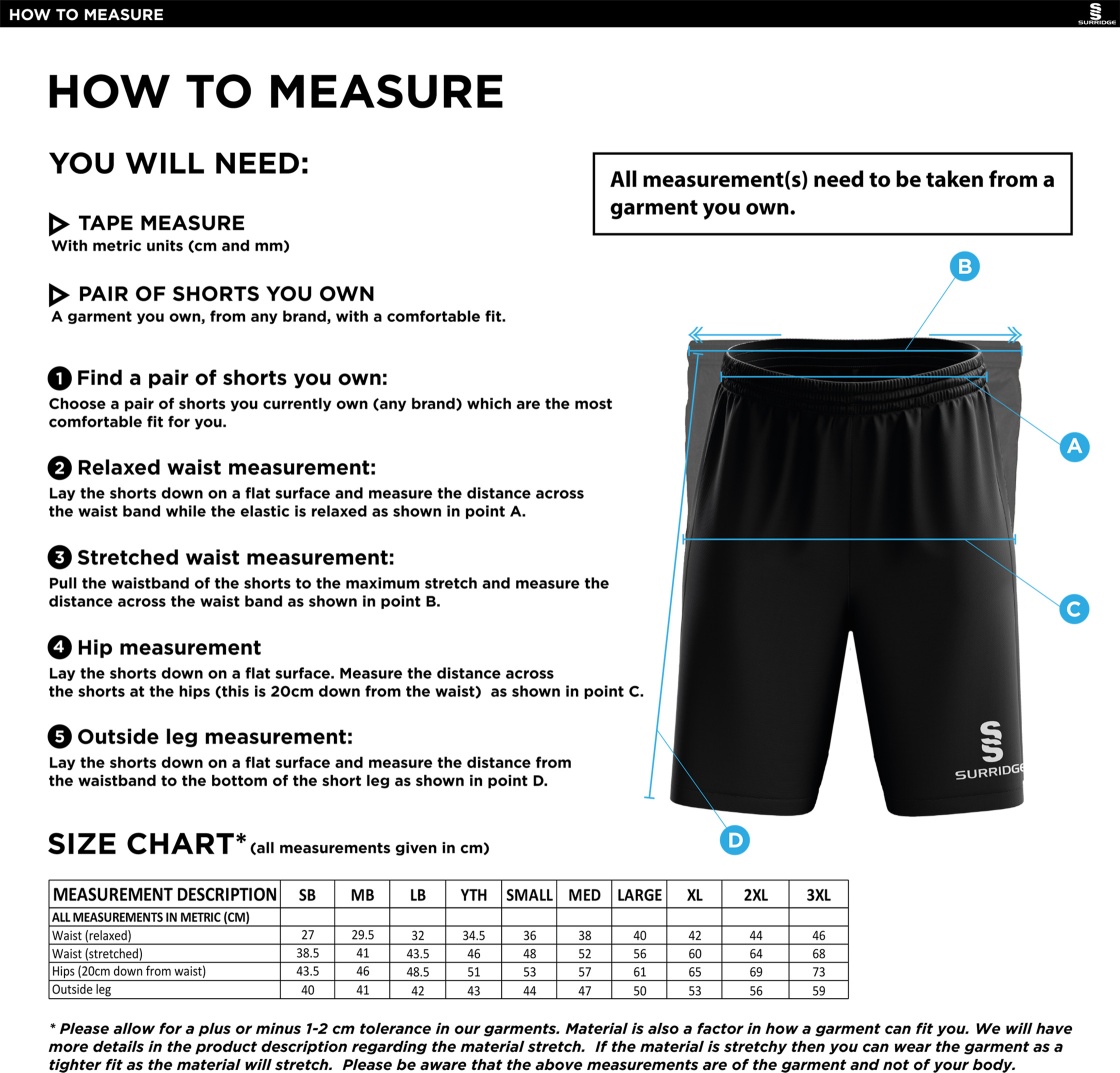 Rustington CC - Blade Training Shorts - Size Guide
