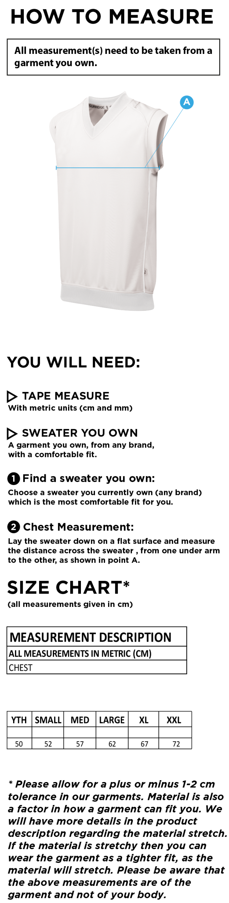 Rustington CC - Curve Sleeveless Sweater - Size Guide