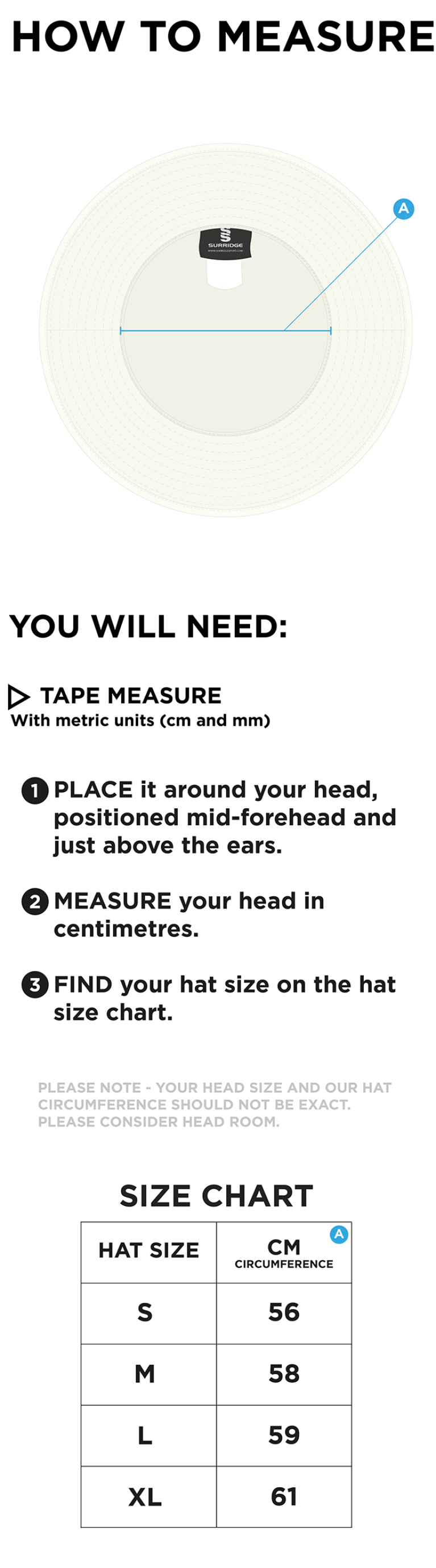 Rustington CC - Floppy Hat - Size Guide
