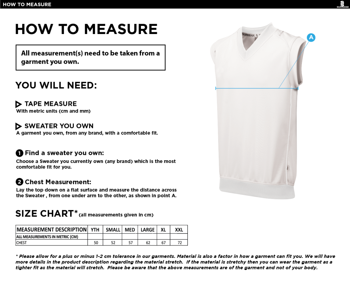Rustington CC - Curve Sleeveless Sweater - Size Guide